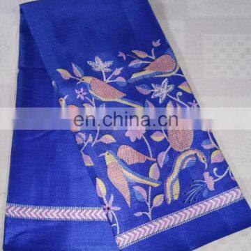 Women's Designer Blue Casual Wear Animal printed Cotton Khadi Silk Sari Bridal Saree Party Wear Dress