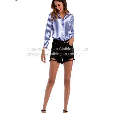 Long Sleeve Turn Down Collar Striped Vintage Shirt Blouse