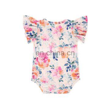 2019 New Arrival Boutique Floral Flower Printed Flutter Sleeve Wholesale Price Baby Jumpsuit photo-5