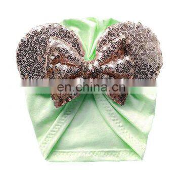 Baby Cotton Toddler Tabbit Ear Hat Kids Set Big Glitter Bow Soft Cute Knot Nursery Beanie Hat Wholesale Girls photo-4