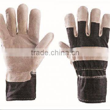 leather safety gloves/ leather working glove/ grey leather and black canvas gloves