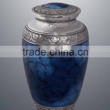 Blue Color Brass Cremation Urns, Adult Cremation Urns, Brass Urns