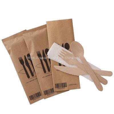 4 in 1 Wooden Knife Fork Spoon Brown Napkin Meal Kit