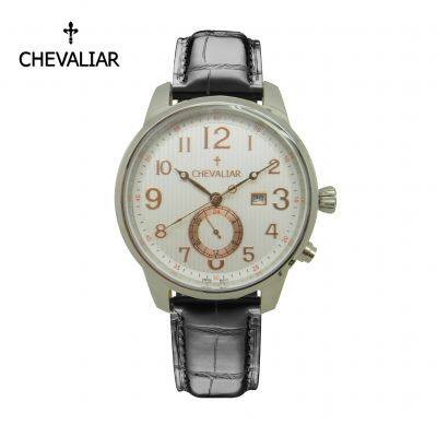 Stainless Steel Case Fashion Man Watch Genuine Leather Dual Time Quartz Watch photo-3