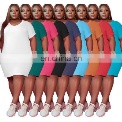 Manufacturer wholesale custom women's round neck large size round neck casual sports pullover t-shirt dress L-5XL