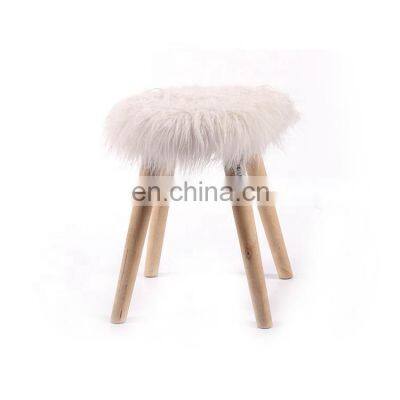 New Design Very Soft Vintage White Long Fur  Fluff Cloth Iron Timber Bar Stool For Bedroom