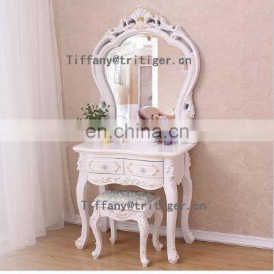 European Style Girl White Dressing Table Wooden Bedroom Dresser photo-2