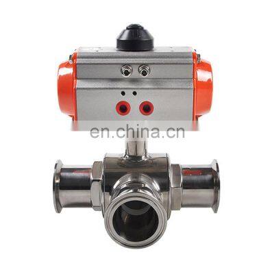 ANSI  AC220V DN50 Stainless Steel 304 Clamp 3 way Pneumatic Actuated Food Grade Ball Valve