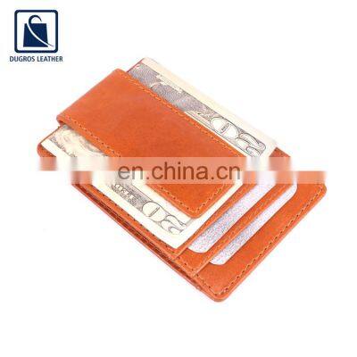 Leading Supplier of Magnet Closure Closure Type Fashion Style Polyester Lining Genuine Leather Money Clip Wallet for Men