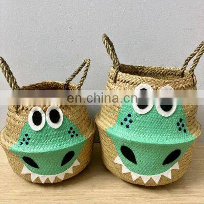 Green Dinosaur Set Seagrass Belly Basket Plant Holder Storage Basket Decor Home Wholesale