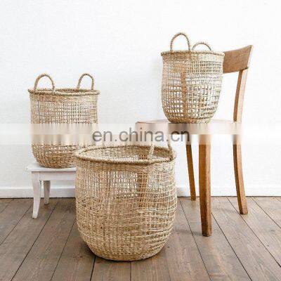 Hot SaleTall Round Seagrass Storage Basket with Handles Handwoven Natural Basket Decor Wholesale