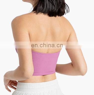 Wholesale Halter Backless Sports Yoga Bra Sexy Ribbed Open Back Gym Fitness Vest Bra Top Women Workout Activewear Clothes