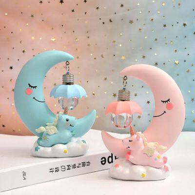 Resin Moon Unicorn LED Night Light Cartoon Baby Nursery Lamps Children Toy Gift Kids Room Craft Table Lights decor unicorn lamp