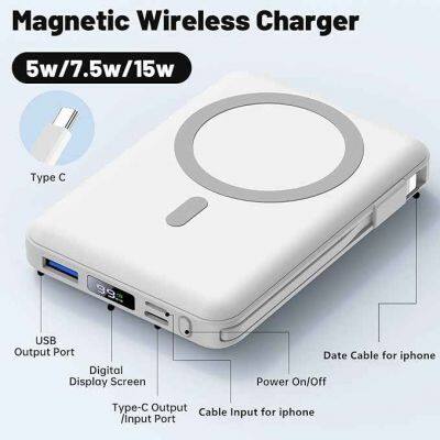 2024 Hot Selling Mini Power Banks Portable Power Banks Fast Charging Wireless Magnetic Power Bank 10000ma Led Display With Cable photo-4