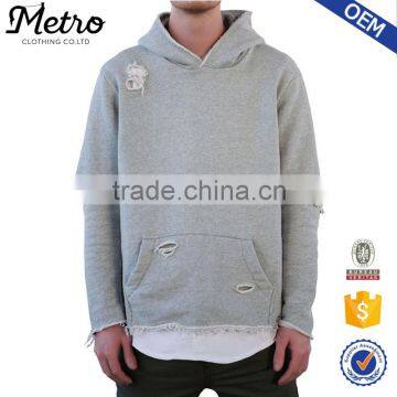 New Style Wholesale Destroy Raw Cut Hem Hoodies In Heather Grey                        
                                                Quality Choice