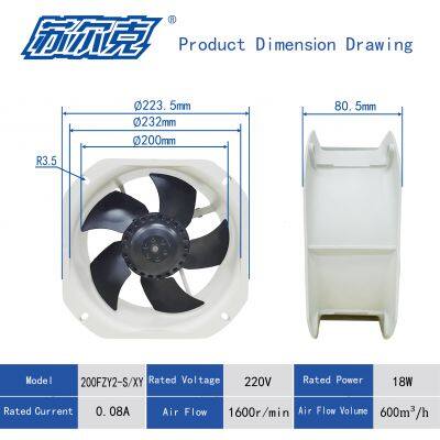 225mm 225x225x80mm ac Axial Resistance Box Fan 22580 ac 220v 380v High CFM Fan Aluminum Frame High Speed Axial Flow Cooling Fan photo-5