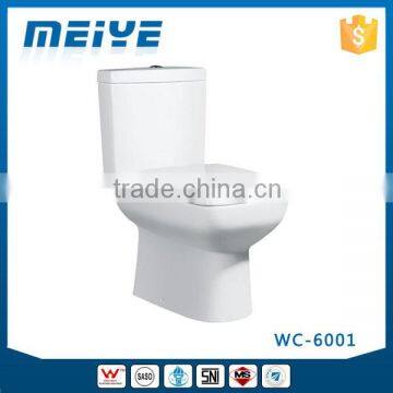 WC-6001 Washdown Two-Piece Toilet with Soft Closing Cover Ramp Down Closer, Water Closet Toilet Bowl