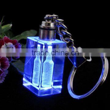 crystal key ring bottle design 3d laser engraving crystal key chain for souvenirs