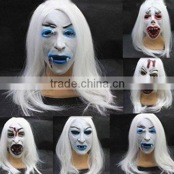 Factory in stock Halloween white long hair latex ghost mask sale scary mask latex