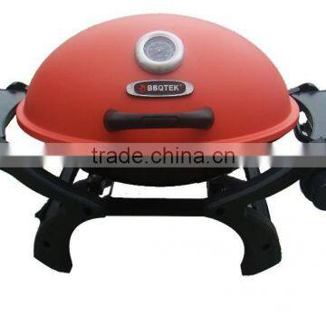 Orange Lid Round Gas BBQ Grill portable with foldable table