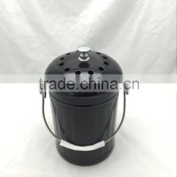 Hot selling 1gallon coating Black color Kitchen Stainless steel compost bin, compost pail with lid and carbon