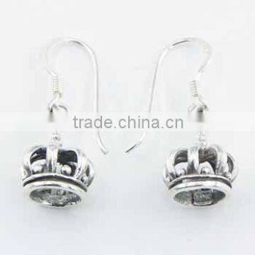 Dainty Sterling Silver Crown Dangle Earrings