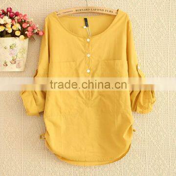 Ladies cotton pure color beautiful loose shirt