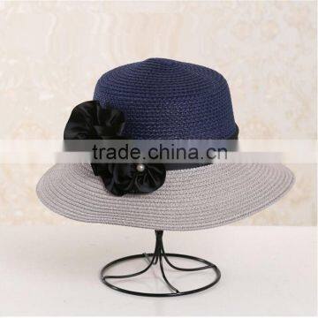 QXSH0029B Facotry wholesale wide brim straw hat New summer ladies boater beach hat with flower bowknot