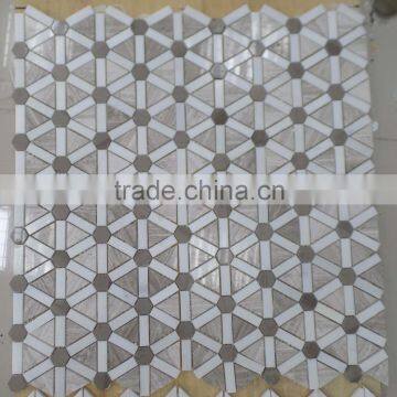 Diamond Pattern Marble Mosaic Tiles ( Athen White+Oak White+Pure White Marble) photo-5