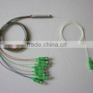 1*8 1260-1650nm Steel mini module type,0.9mm cable dia. 1.5m length,with SC/APC connector FTTH PLC Splitter
