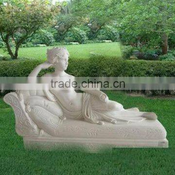 Hand Carving Natural Stone Lying Girl Statue