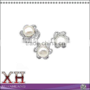 Wholesale Natural Pearl Silver Ring and Earrings Jewelry Set