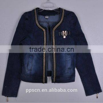 2014 new arrival fashion high quality women zipper denim jacket,embroidered denim jacket wholesale China