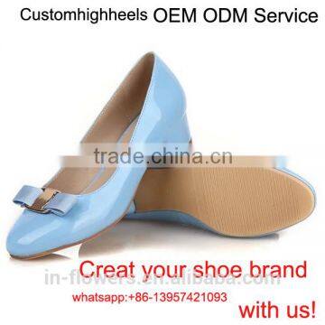 OEM ODM round toe genuine leather shoes women bowtie heeled shoes