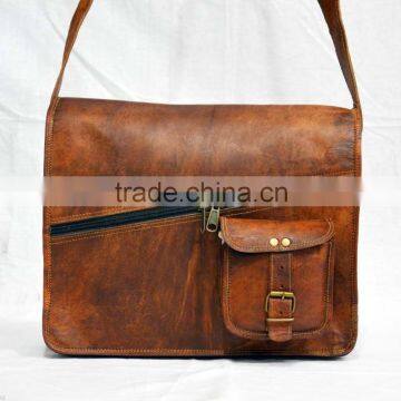 Real Goat Leather Vintage Messenger Shoulder Bag Cross Body Satchel Sling Handmade Bag Shopping Carry Bag Purse