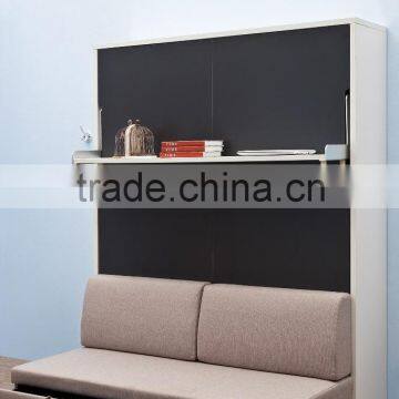 Spacing save wooden vertical wall bed slat frame mechanism spring folding wall beds with bookself and sofa