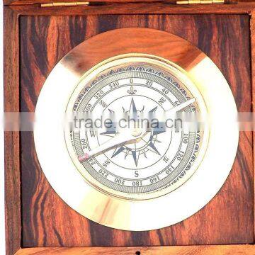 Antique Nautical Solid Brass compass- Admiral's Desk Compass With Rosewood Box 13410