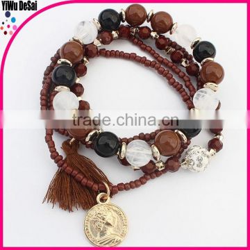 Hot saling elastic bead bracelet with tassel fashion jewelry accessory