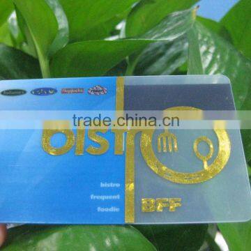 Hot selling Golden hot stamping transparent clear plastic gift card