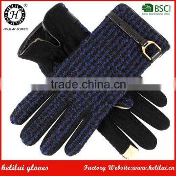 Women's Touchscreen Woollen Gloves Buckle and Strap Detail with Tweed Back