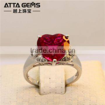 top quality heart shape synthetic ruby sapphire gemstone 925 silver ring for girl