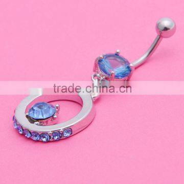 Multi color Gems Half Paved Sliver plated Ring Edge With Matched CZ inside Dangle Belly Button Naval Ring.