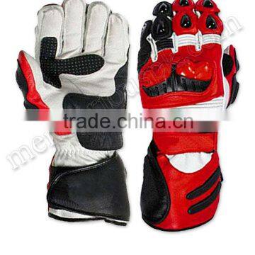 Red White Black Leather Motorbike Gloves