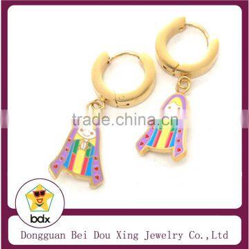 New Design Gold Stainless Steel Religious Colorful Enamel Carton Style Angel Mary Mother Charm Hook Earrings Made In China