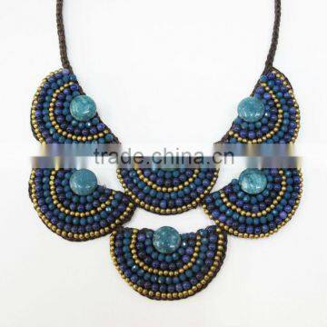 Blue Agate Stone with Crystal and Natural stones Wax cotton thread with mixed natural stone, Stone necklace WT48