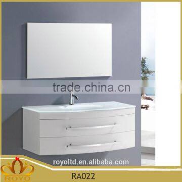 New white elegant PVC wall mounted bathroom cabinet RA022 with glass sink                        
                                                Quality Choice