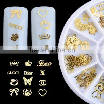 2016 Yimart Nail Art 3D Metal Slice Golden Christmas Sticker Design Decoration Wheel