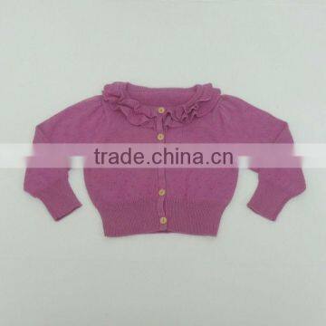 TYCH035 Kids Spring&Fall Purple Colour Cotton Long-sleeves Cardigan lovely Sweater with Ruffled Collar