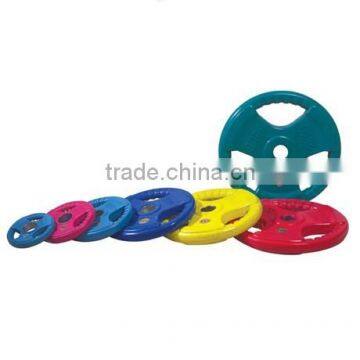 colored rubber-covered barbell weight plate