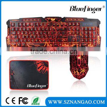 Factory offered OEM three color backlit USB wired gaming keyboard and mouse combo